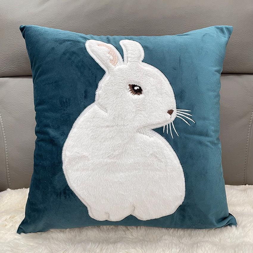 Soft Rabbit Pillow Cover Sofa Cushion Velvet Embroidered Pillow Girl&
