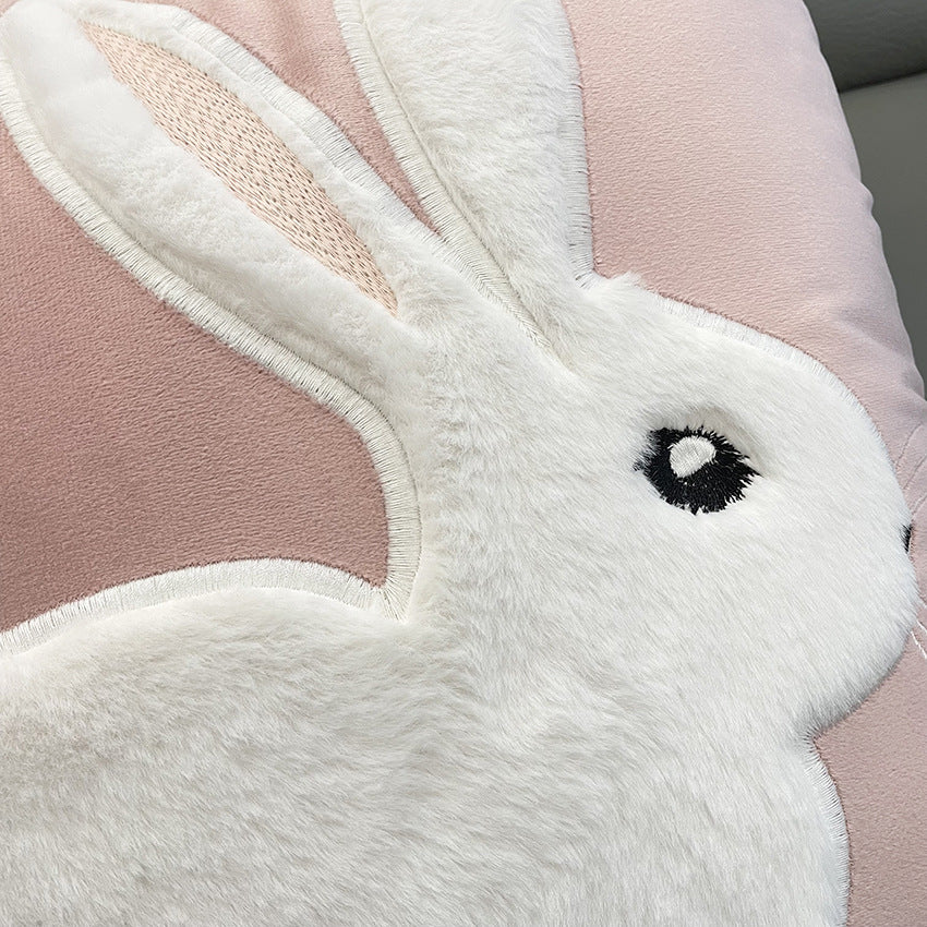 Soft Rabbit Pillow Cover Sofa Cushion Velvet Embroidered Pillow Girl&