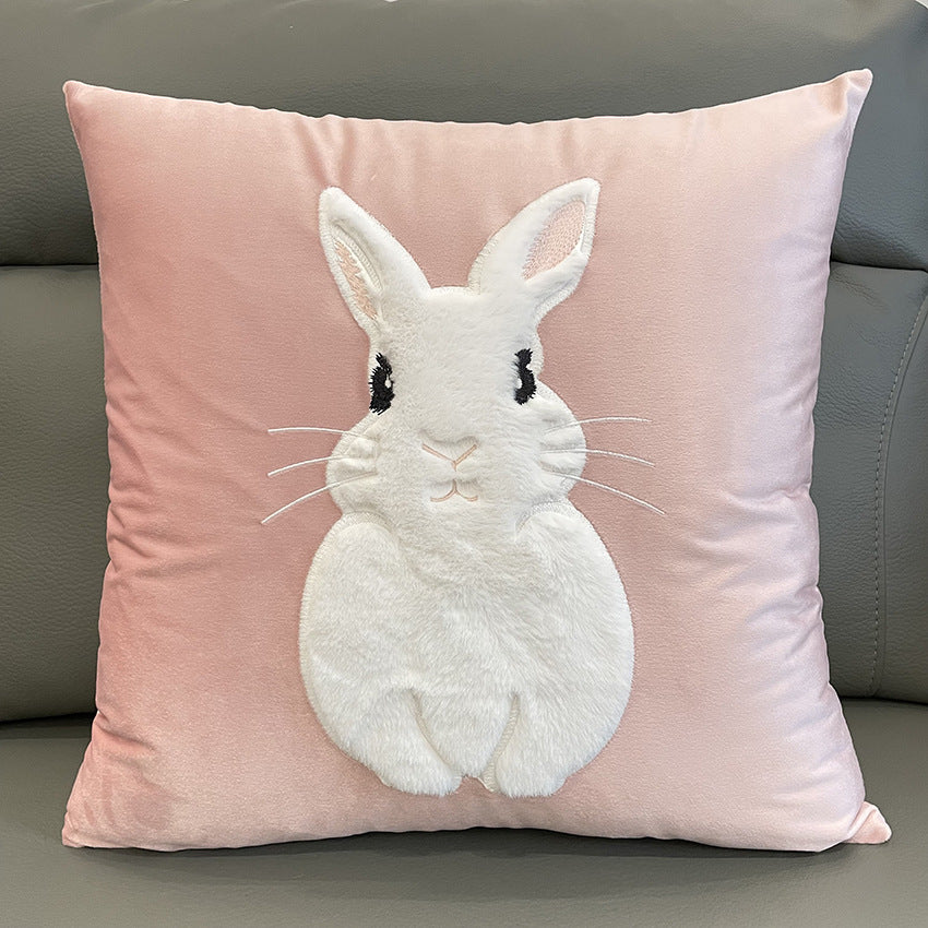 Soft Rabbit Pillow Cover Sofa Cushion Velvet Embroidered Pillow Girl&