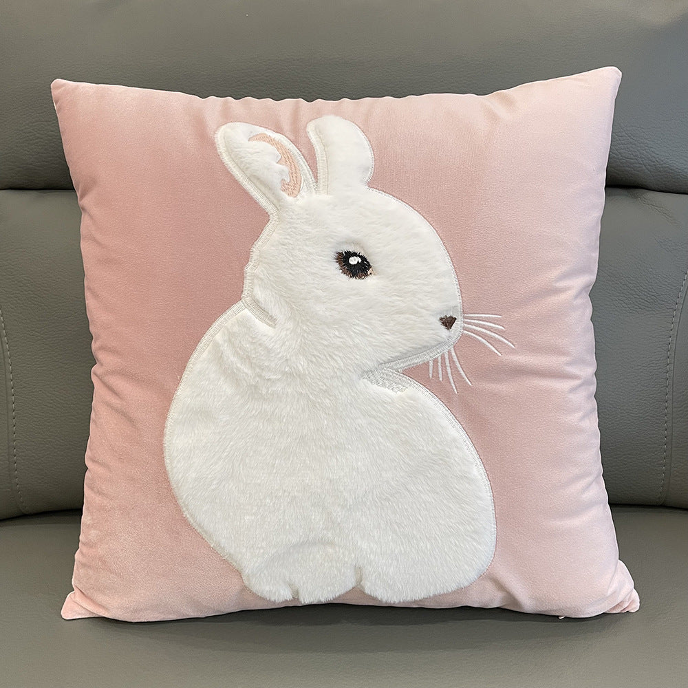 Soft Rabbit Pillow Cover Sofa Cushion Velvet Embroidered Pillow Girl&