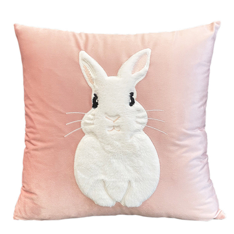Soft Rabbit Pillow Cover Sofa Cushion Velvet Embroidered Pillow Girl&