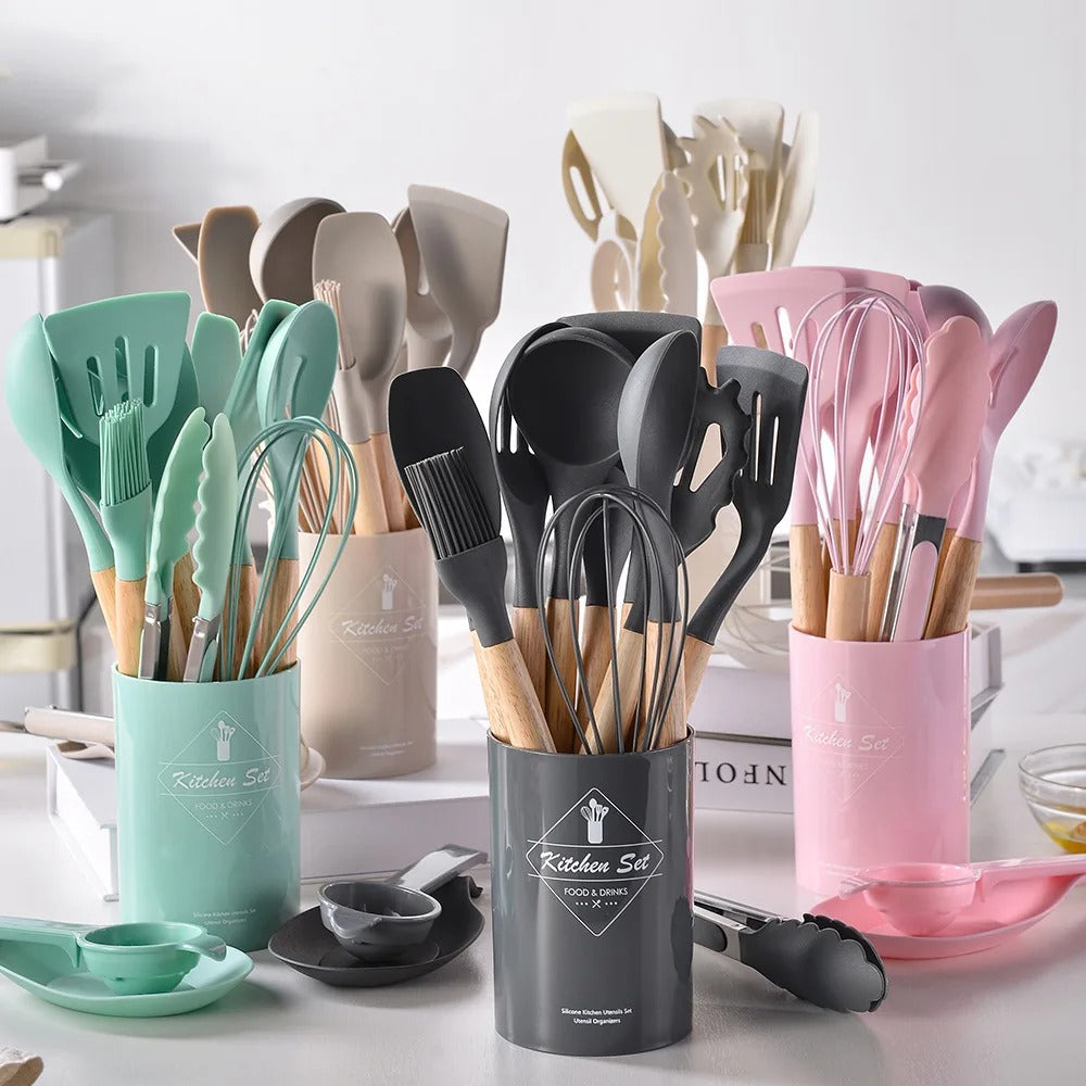 14PCS Heat Resistant Silicone Kitchenware Cooking Utensils Set Kitchen Non-Stick Cooking Utensils Baking Tools With Storage Box - Premium Product Image