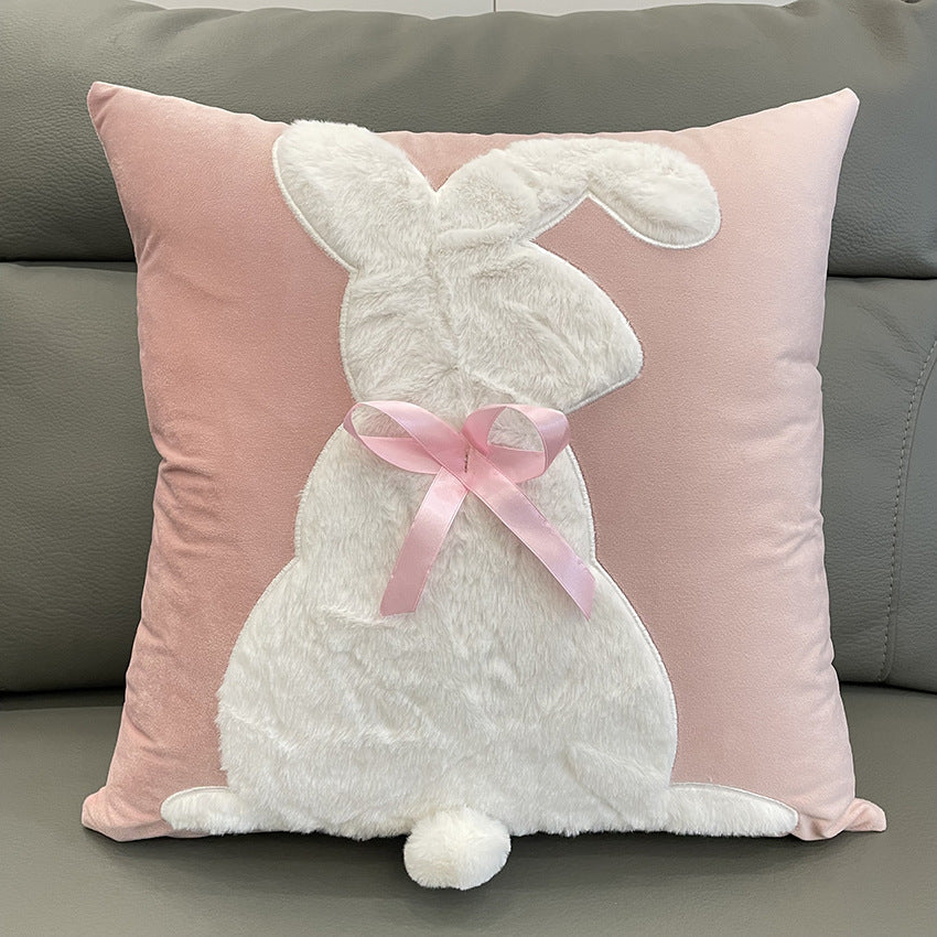 Soft Rabbit Pillow Cover Sofa Cushion Velvet Embroidered Pillow Girl&
