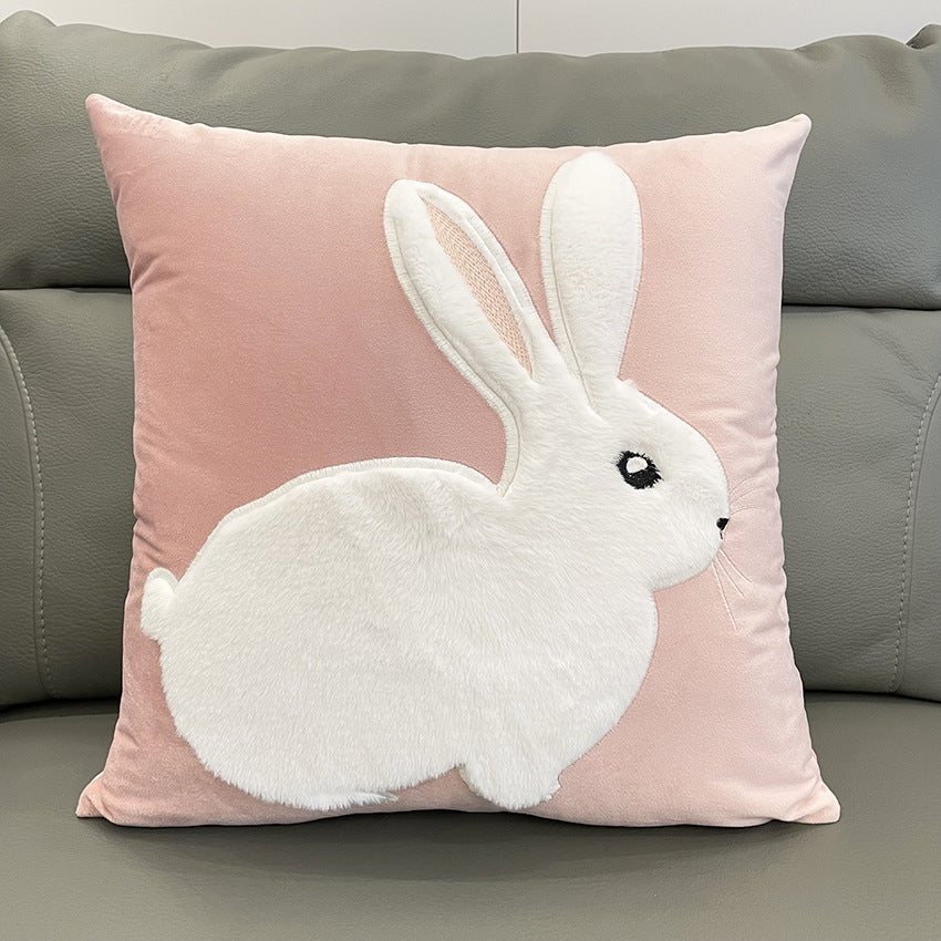 Soft Rabbit Pillow Cover Sofa Cushion Velvet Embroidered Pillow Girl&