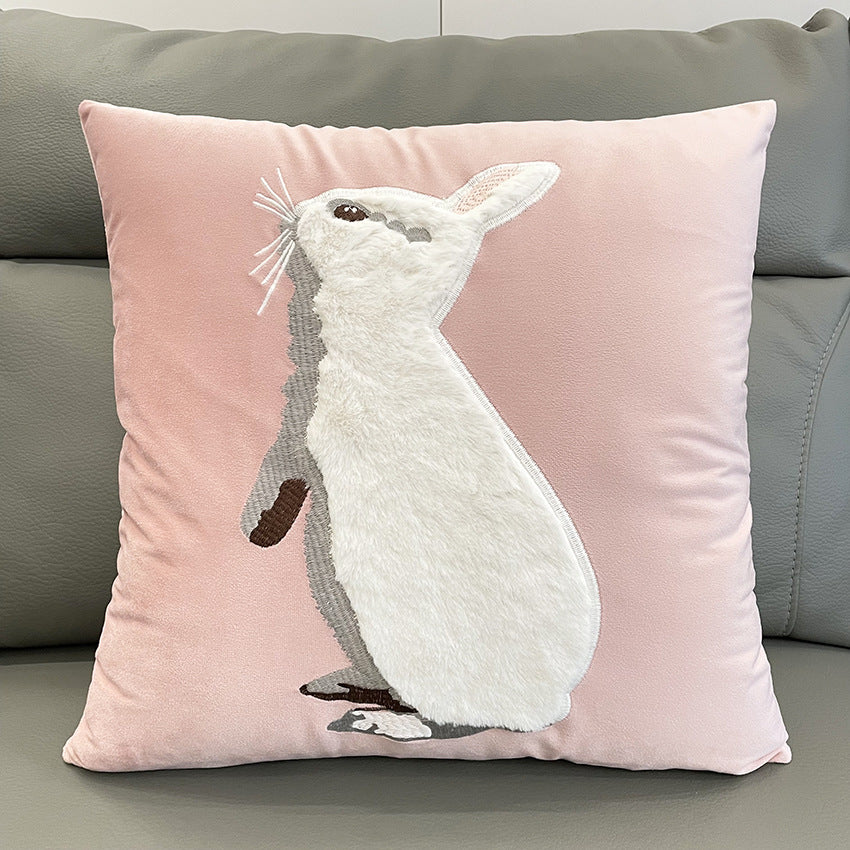 Soft Rabbit Pillow Cover Sofa Cushion Velvet Embroidered Pillow Girl&