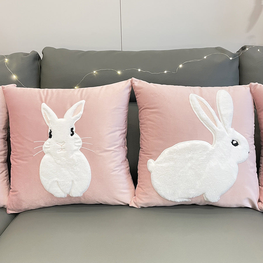 Soft Rabbit Pillow Cover Sofa Cushion Velvet Embroidered Pillow Girl&
