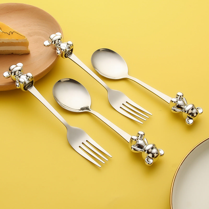 Stainless steel spoon and fork tableware high appearance level children's dining side food spoon dessert spoon fruit fork beef steak fork - Premium Product Image