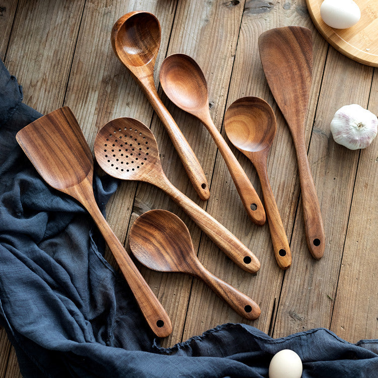 Teak Cooking Set Acacia Wood Kitchenware Long Handle Pot Shovel Vegetable Shovel Solid Wood Shovel Fork Non stick Pot - Premium Product Image