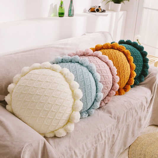 Creative ball knitting pillow futon knitting cushion Nordic wool sofa cushion three-dimensional hollow round cushion - Premium Product Image