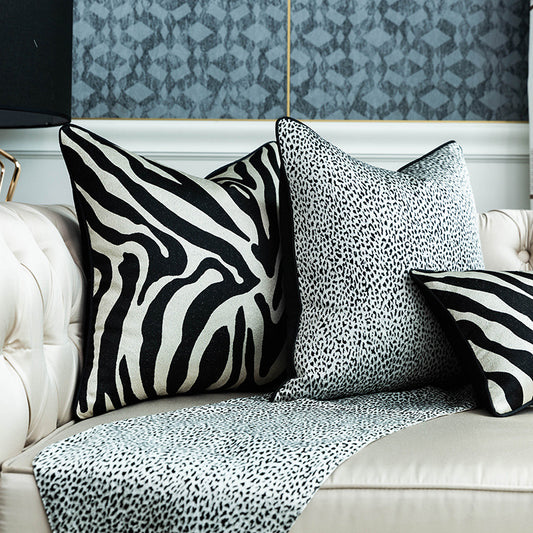 Black and white stripes mahogany sofa hotel Villa residential living room bedroom modern simple light luxury model room pillow case - Premium Product Image