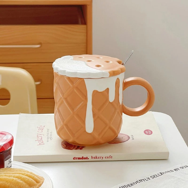 Ceramic Water Cup Cute Mug Couple Cup Girl Creative Breakfast Milk Cup With Lid With Spoon Home Drinking Cup - Premium Product Image