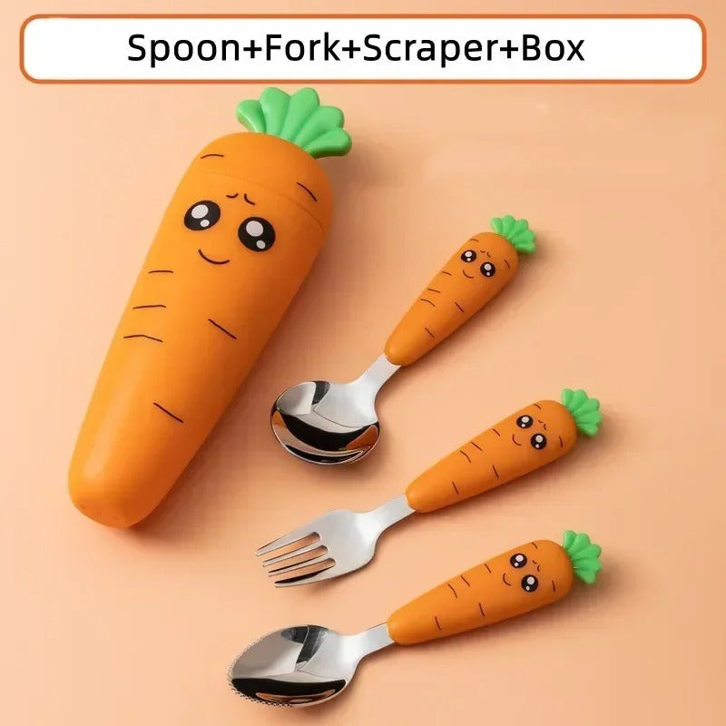 Baby Feeding Utensils Cartoon Carrot Fork Spoon Children Cutlery Set Kid Tableware Kitchen Gadgets Cake Vegetable Fork Teaspoon - Premium Product Image